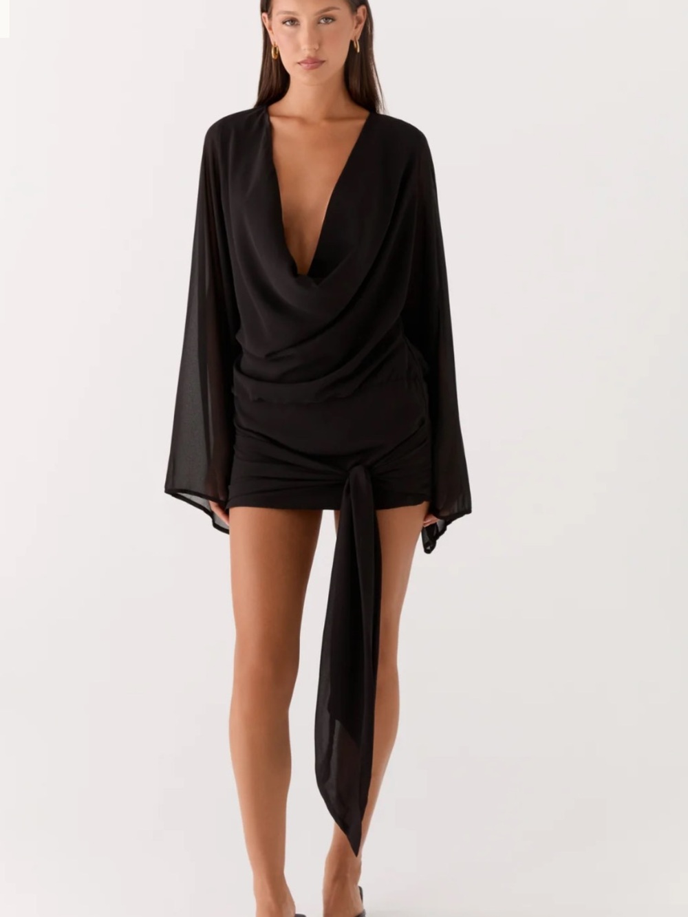 Peppermayo Black Draped Cowl Mini Dress